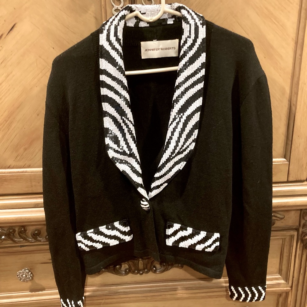 Vintage Jennifer Roberts Knit Black Sequin Jacket